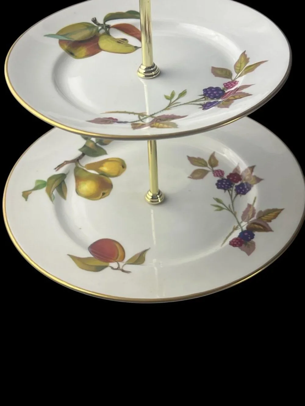 Royal Worcester Evesham Gold Two-Tier Porcelain Serving Tray With Fruit Design